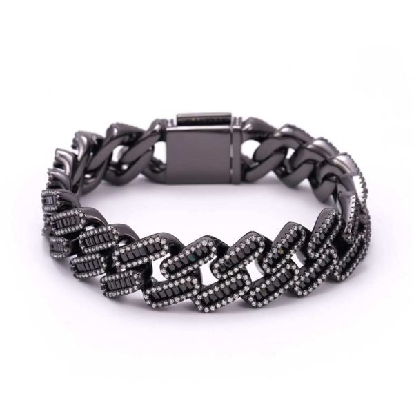 10MM Emerald Cut Black Moissanite Cuban Link Bracelet - Image 2