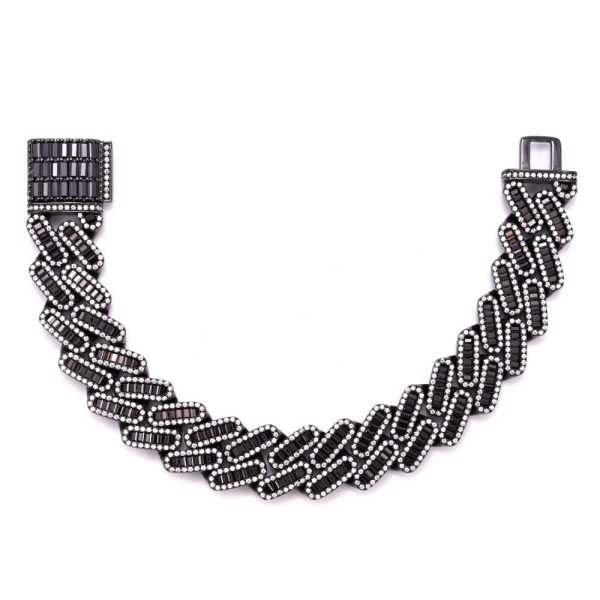 10MM Emerald Cut Black Moissanite Cuban Link Bracelet - Image 3
