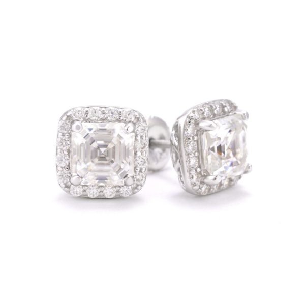 10MM Halo Baguette Moissanite Earrings 14K Gold - Image 2