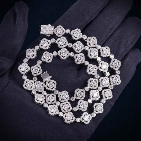 10MM Moissanite Four-Leaf Halo Link Chain 14K Gold - Image 5