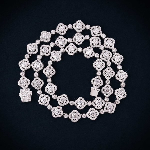 10MM Moissanite Four-Leaf Halo Link Chain 14K Gold - Image 2
