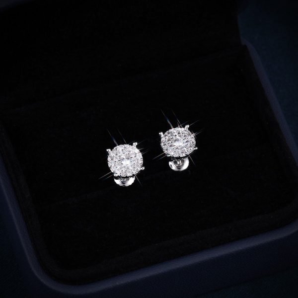 10MM VVS Halo Stud Earrings 14K Gold - Image 4