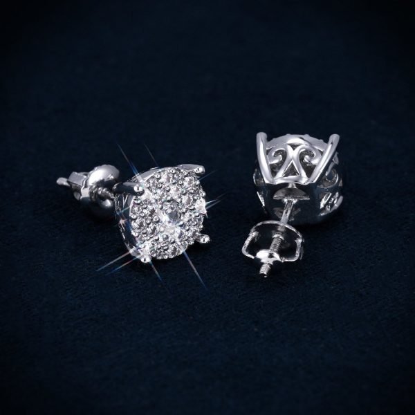 10MM VVS Halo Stud Earrings 14K Gold - Image 2