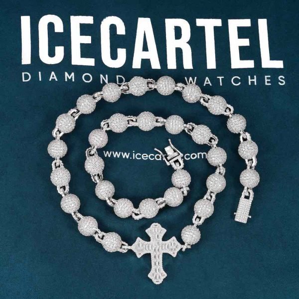 10MM Moissanite Baguette Cross Beads Link Chain 14k Gold - Image 4