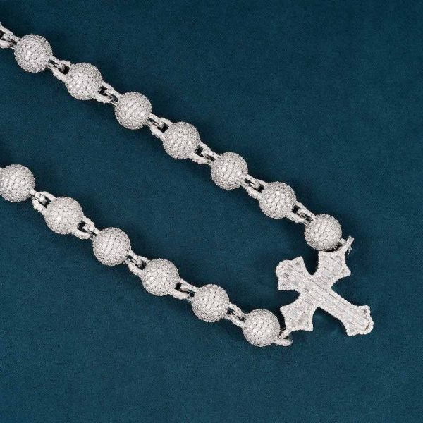 10MM Moissanite Baguette Cross Beads Link Chain 14k Gold - Image 7