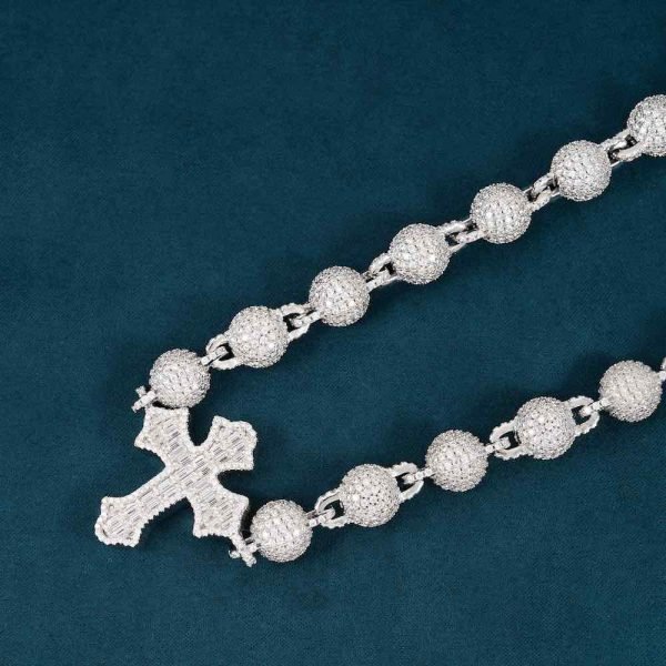 10MM Moissanite Baguette Cross Beads Link Chain 14k Gold - Image 3