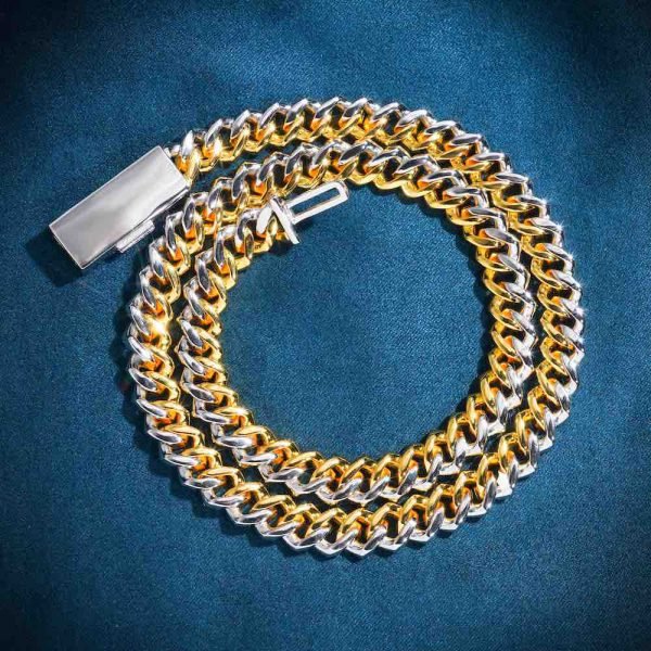 10MM Split Two Tone Moissanite Cuban Link Chain 14K Gold - Image 6