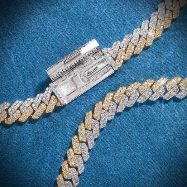 10MM Split Two Tone Moissanite Cuban Link Chain 14K Gold - Image 7