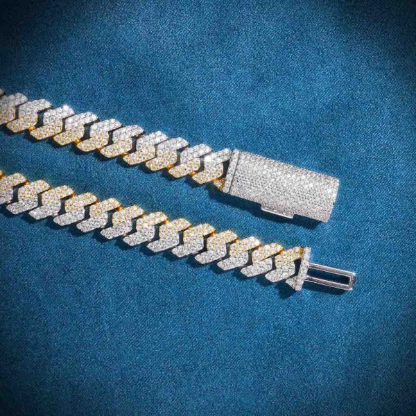 10MM Split Two Tone Moissanite Cuban Link Chain 14K Gold - Image 8
