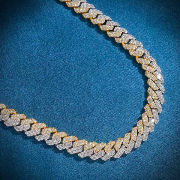 10MM Split Two Tone Moissanite Cuban Link Chain 14K Gold - Image 4
