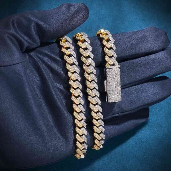 10MM Split Two Tone Moissanite Cuban Link Chain 14K Gold - Image 3