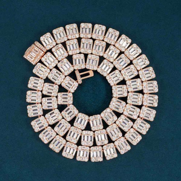 11MM Moissanite Clustered Baguette Tennis Chain 14K Gold - Image 2