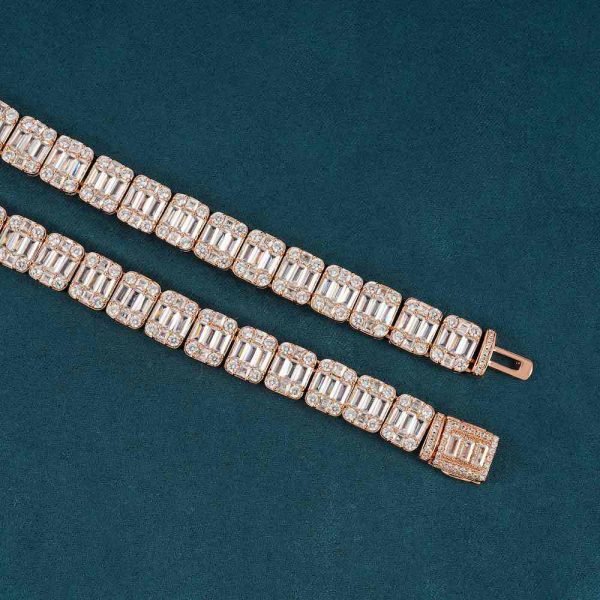 11MM Moissanite Clustered Baguette Tennis Chain 14K Gold - Image 3