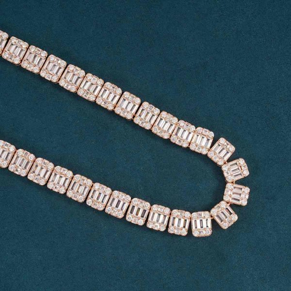 11MM Moissanite Clustered Baguette Tennis Chain 14K Gold - Image 4