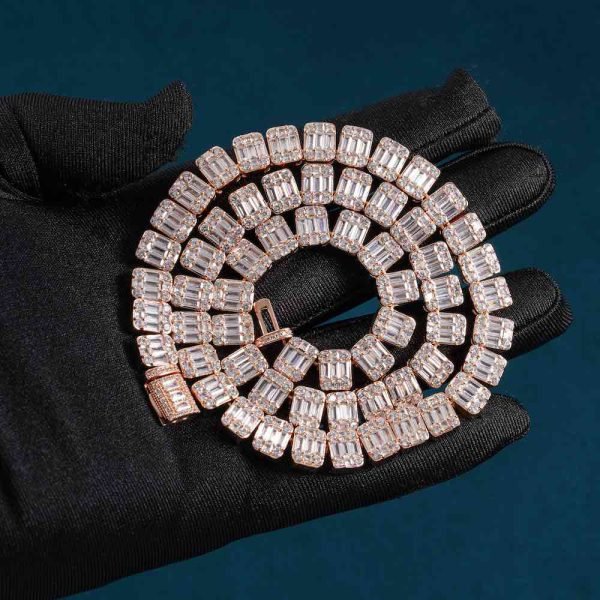 11MM Moissanite Clustered Baguette Tennis Chain 14K Gold - Image 5