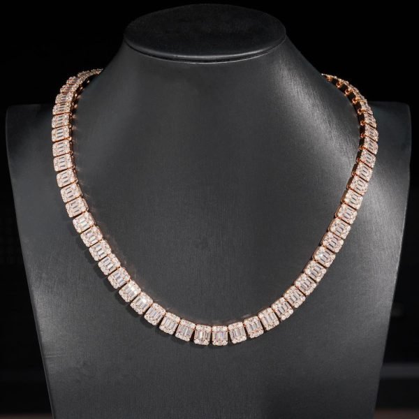 11MM Moissanite Clustered Baguette Tennis Chain 14K Gold - Image 6