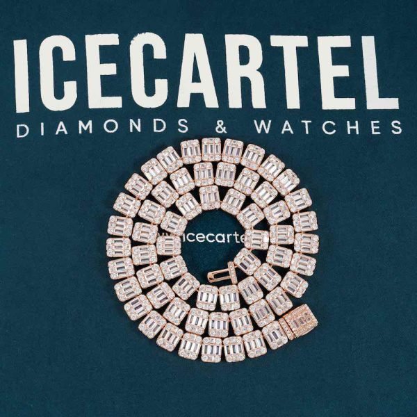 11MM Moissanite Clustered Baguette Tennis Chain 14K Gold - Image 7