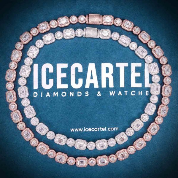 12MM Halo Cluster Iced Out Tennis Chain 14K Gold - Image 2