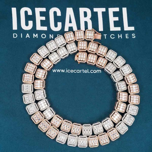 13MM Moissanite Clustered Baguette Tennis Chain 14K Gold - Image 4