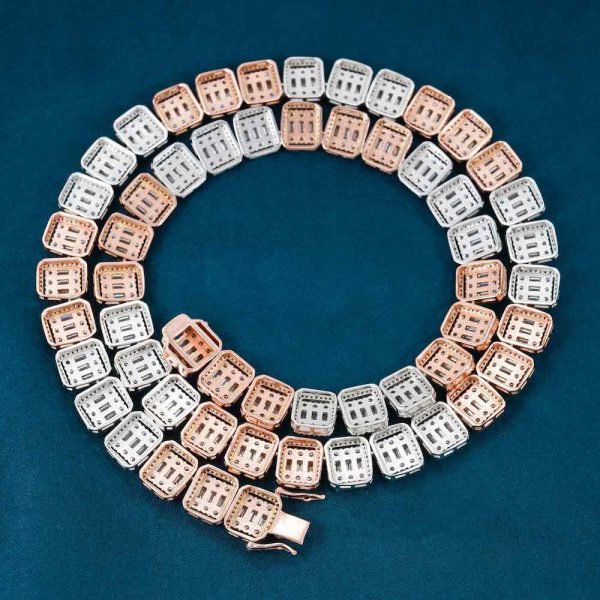13MM Moissanite Clustered Baguette Tennis Chain 14K Gold - Image 5