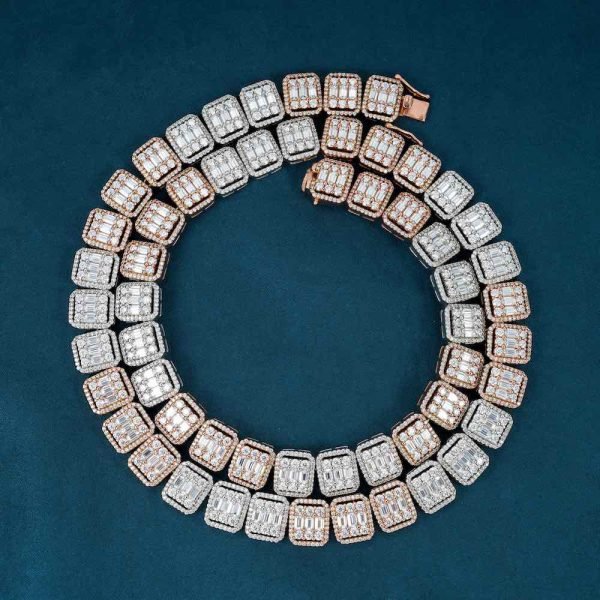 13MM Moissanite Clustered Baguette Tennis Chain 14K Gold - Image 2