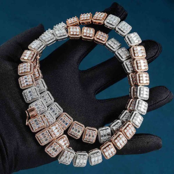 13MM Moissanite Clustered Baguette Tennis Chain 14K Gold - Image 3