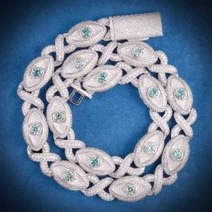 15MM Iced Out Blue Gemstone Evil Eye Eternity Chain 14K Gold