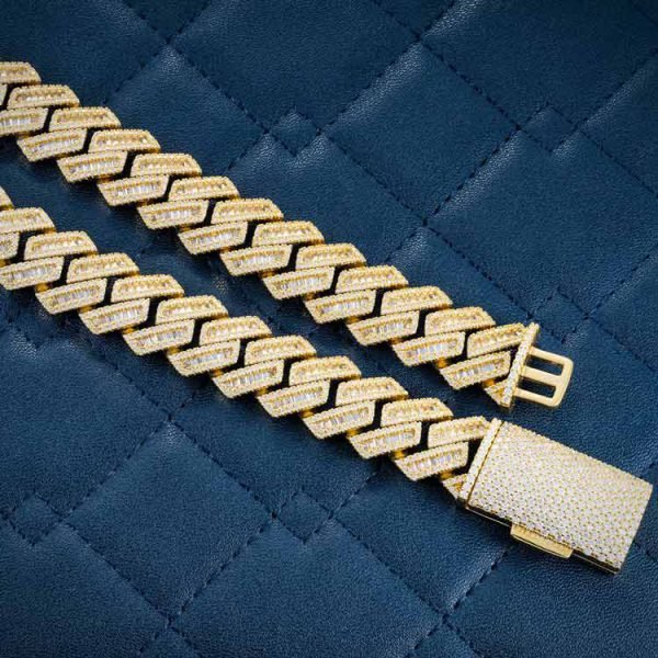15MM Moissanite Baguette Cuban Link Chain 14K Gold - Image 5