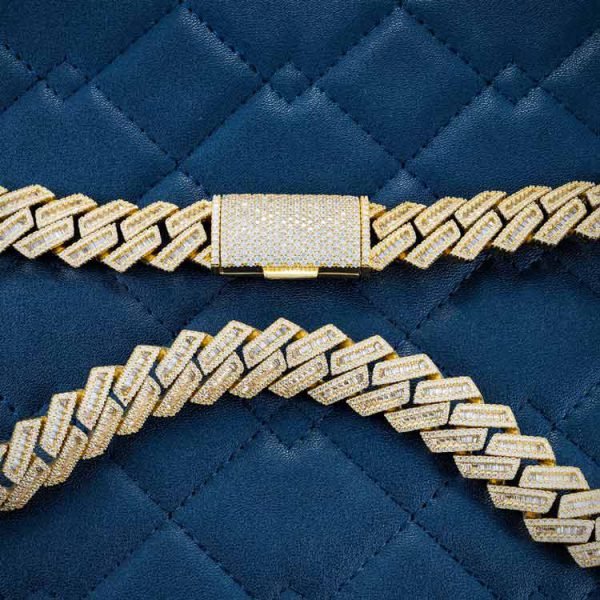 15MM Moissanite Baguette Cuban Link Chain 14K Gold - Image 6