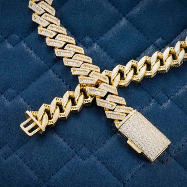 15MM Moissanite Baguette Cuban Link Chain 14K Gold - Image 8