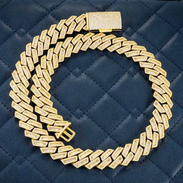 15MM Moissanite Baguette Cuban Link Chain 14K Gold - Image 4