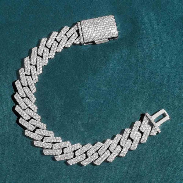 15MM 2-Row Moissanite Cuban Link Bracelet 14K Gold - Image 6