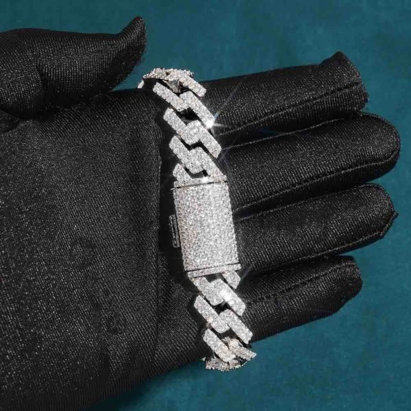 15MM 2-Row Moissanite Cuban Link Bracelet 14K Gold - Image 7