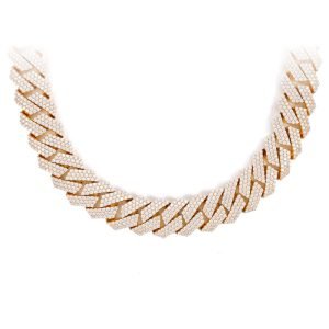 18MM 3-Row Diamond Cuban Chain 14K Solid Gold