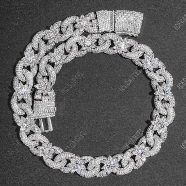 18MM Iced Out Flower Miami Cuban Link Chain 14K Gold - Image 2