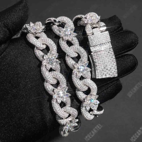 18MM Iced Out Flower Miami Cuban Link Chain 14K Gold - Image 3