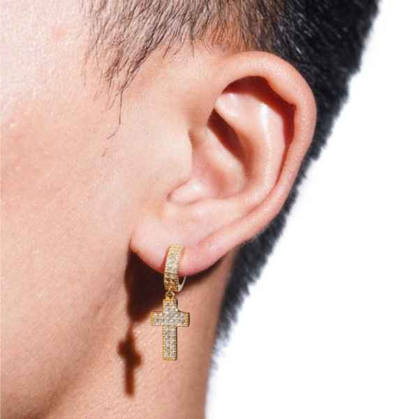 2-Row Moissanite Cross Earrings 14K Gold - Image 3
