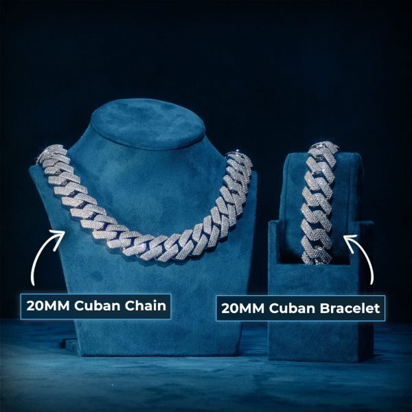 20MM VVS Cuban Link Chain and Bracelet Bundle 14K Gold - Image 2
