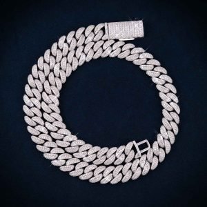 3-Row 13MM Moissanite Miami Cuban Link Chain 14K Gold