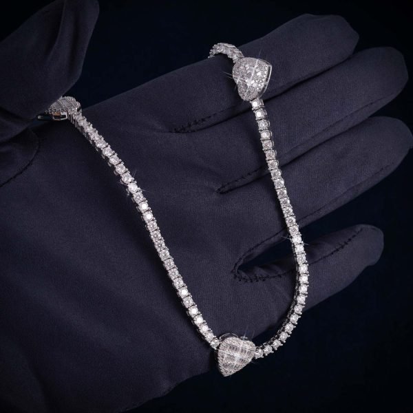 3MM Moissanite Triple Heart Tennis Necklace 14K Gold - Image 5