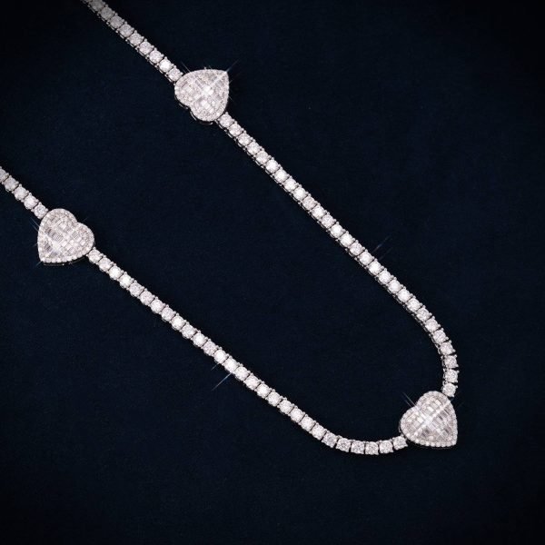 3MM Moissanite Triple Heart Tennis Necklace 14K Gold - Image 4