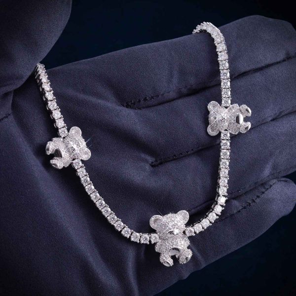 3MM Moissanite Teddy Bear Tennis Necklace 14K - Image 5