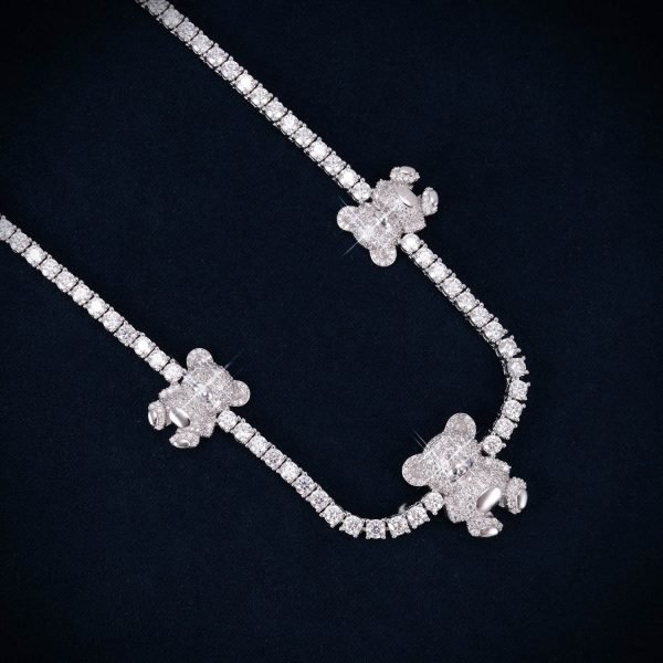 3MM Moissanite Teddy Bear Tennis Necklace 14K