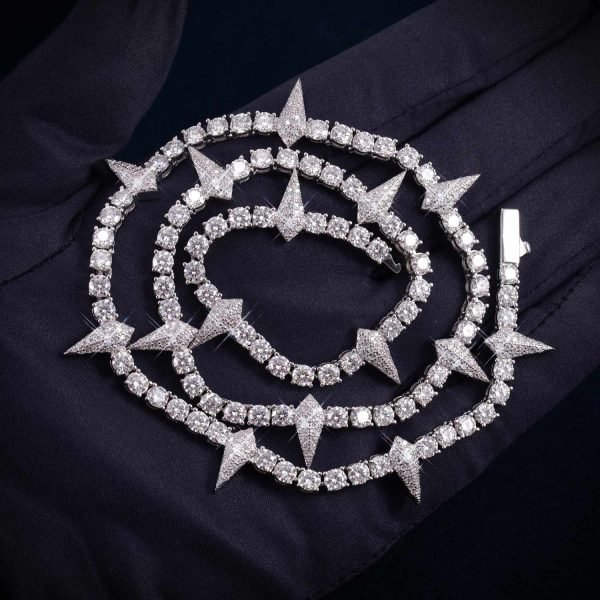 4MM Moissanite Spiked Tennis Chain 14K Gold - Image 5