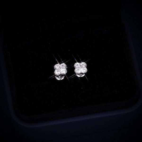 6MM VVS Four Leaf Earrings 14K Gold - Image 4