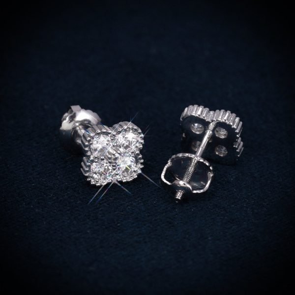 6MM VVS Four Leaf Earrings 14K Gold - Image 2