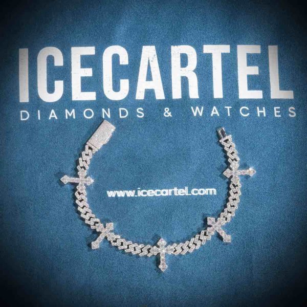 6MM Moissanite Cross Cuban Link Bracelet 14K Gold - Image 5