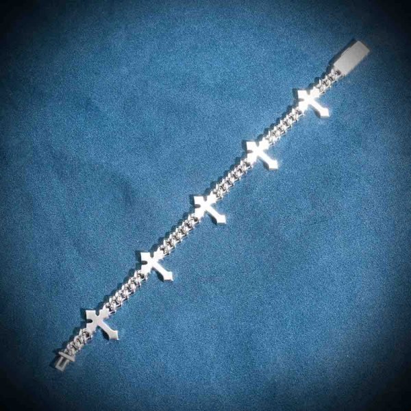 6MM Moissanite Cross Cuban Link Bracelet 14K Gold - Image 6