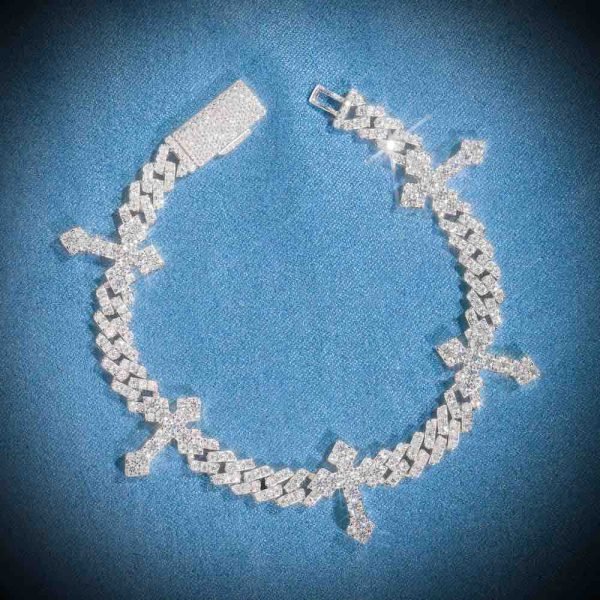 6MM Moissanite Cross Cuban Link Bracelet 14K Gold - Image 3