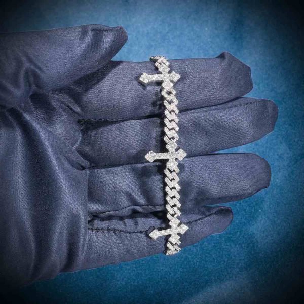 6MM Moissanite Cross Cuban Link Bracelet 14K Gold - Image 4